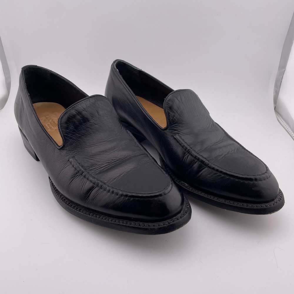 Lucchese Mad Dog After‎ Ride Black Leather Loafers Slip On Dress Shoes Size 8.5